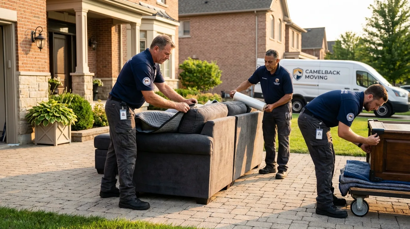 Large estate moving crew wrapping furniture in South Elgin, IL