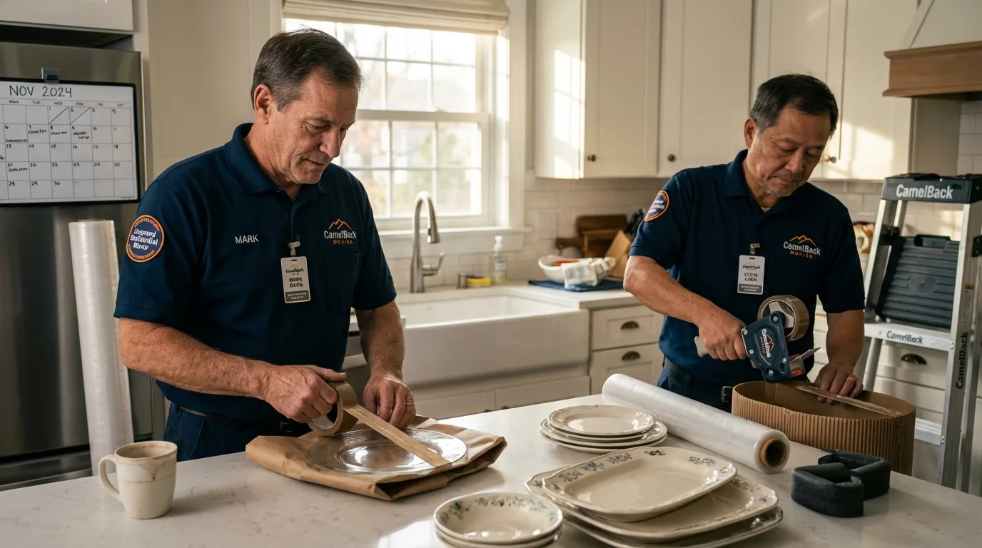 Professional crew packing kitchen dishware in South Elgin, IL
